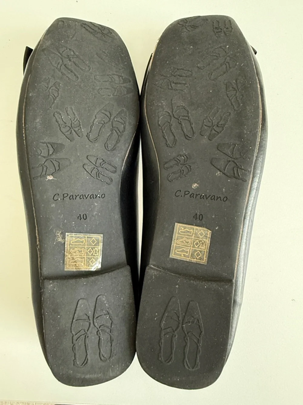 C.Paravano Black Bowknot Soft Leather Square Toe Flats Size 40